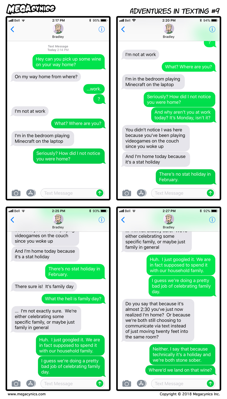 MegaCynics: Adventures in Texting #9 (Feb 12, 2018)